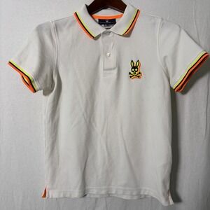 Psycho Bunny Polo Shirt Mens XXS Size 2  Short Sleeves Casual White Orange Neon